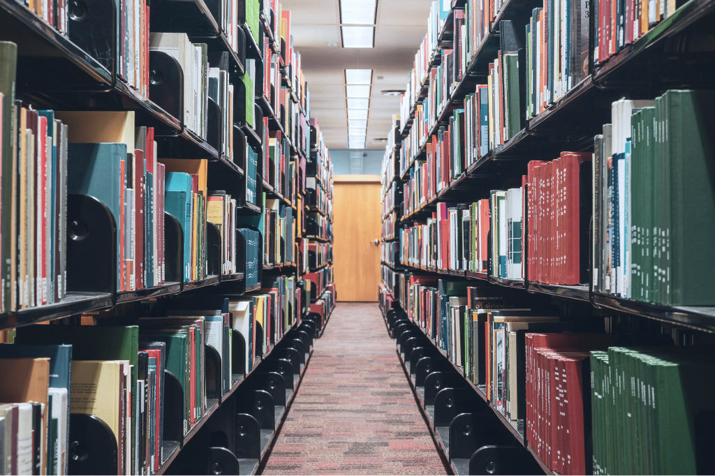 Bookshelves inside a university library